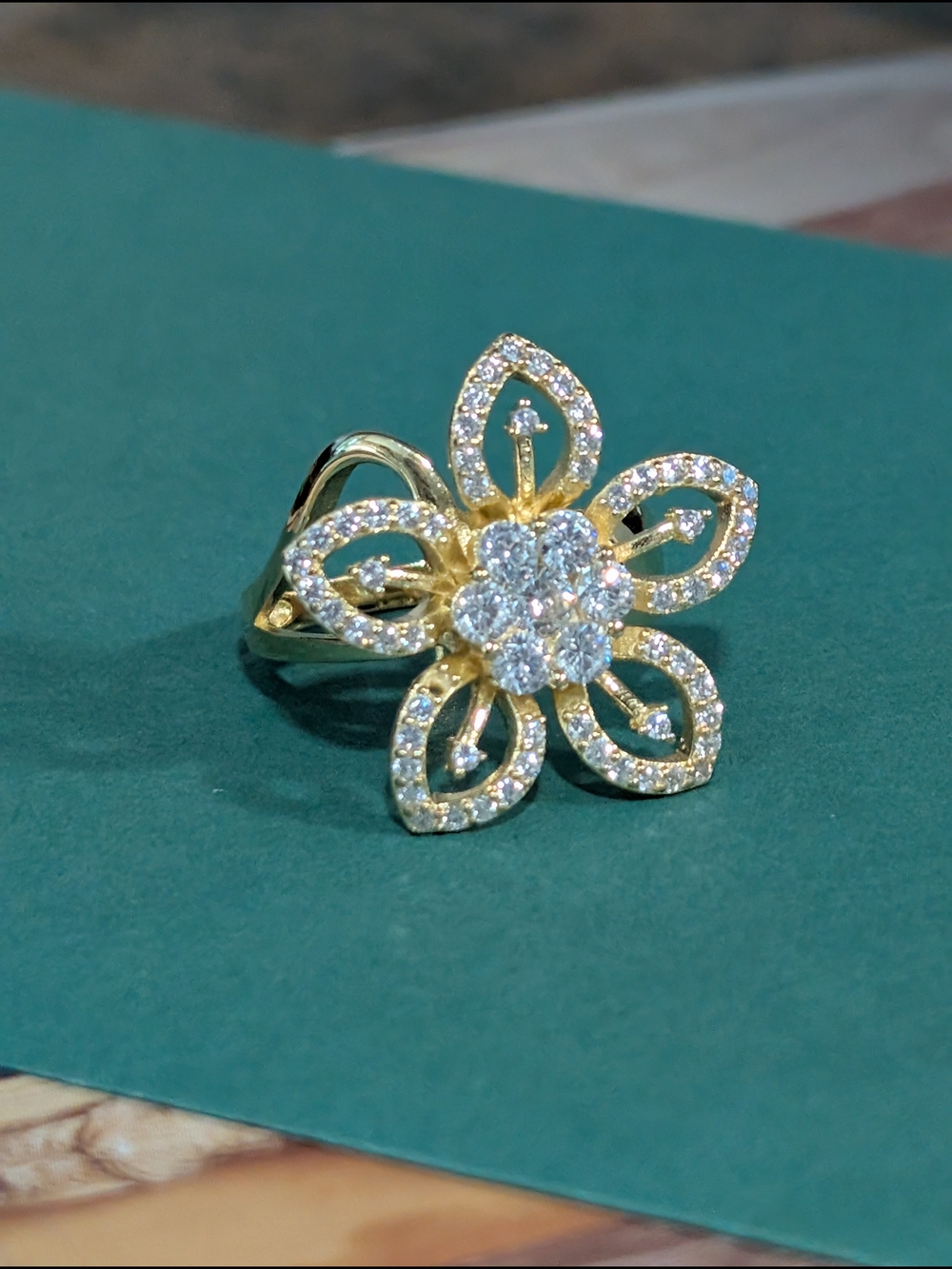 Gold Vermeil Flower CZ Statement Ring